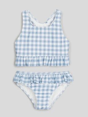 Light Blue Gingham Ruffle Kids Bikini